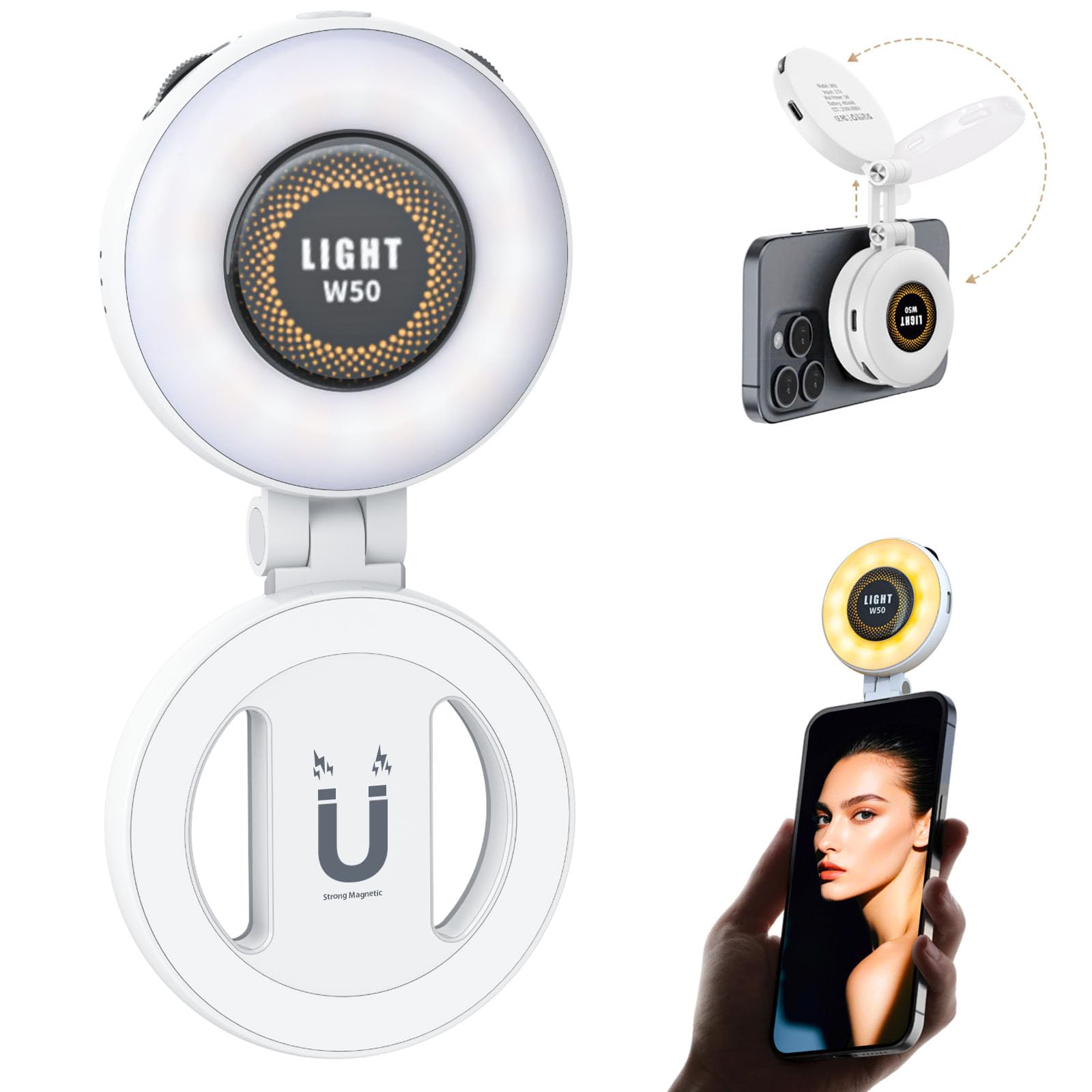 Selfie Light Ring Light for Phone: 90 LED Rechargeable iPhone Fill Lights, Ring Light for Camera Picture, Makeup Photo, Video Conferences, Laptop Use, Zoom Meetings, TikTok, Vlog Photography